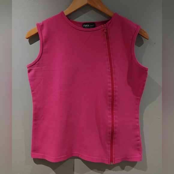 FMX Stretch Tops - FMX Stretch Women's Cotton Pink  Sleeveless Zip-Up